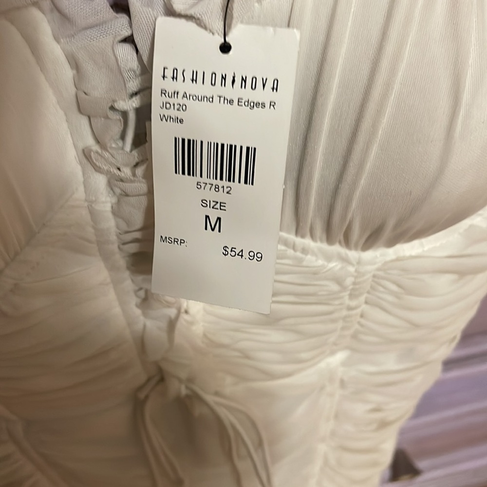 Mini White Ruched Dress - Picture 3 of 4